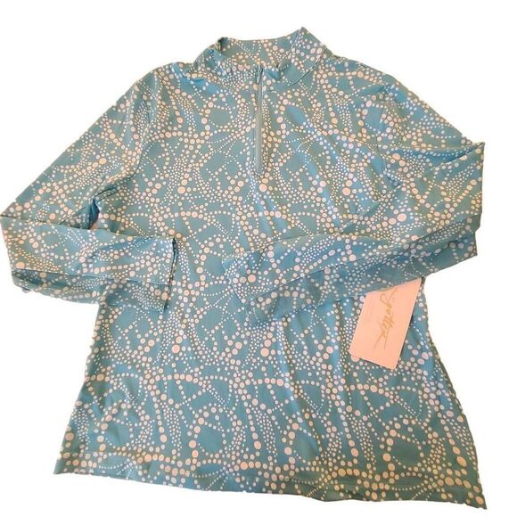 X By GOTTEX Womens Polkadot Pullover Activewear Top Aqua White Size Large NWT - Picture 4 of 13